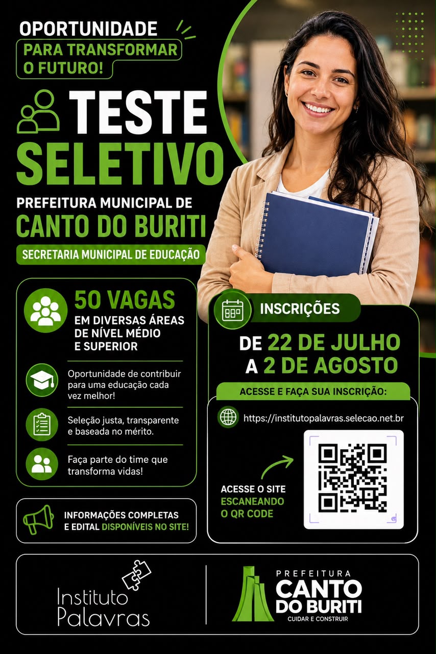 TESTE SELETIVO:50 VAGAS EM DIVERSAS ÁREAS DE NÍVEL MÉDIO E SUERIOR